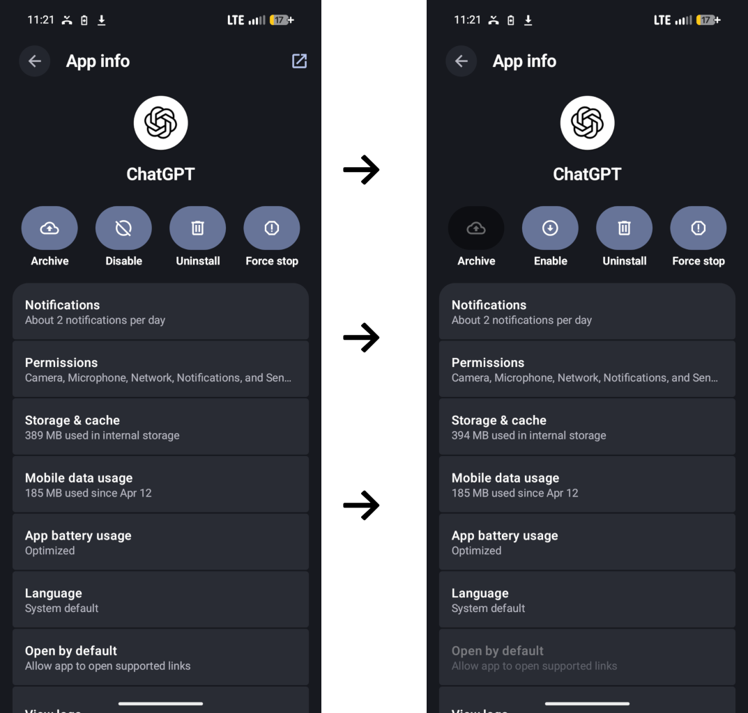 Figure 5: ChatGPT can be disabled via Android settings