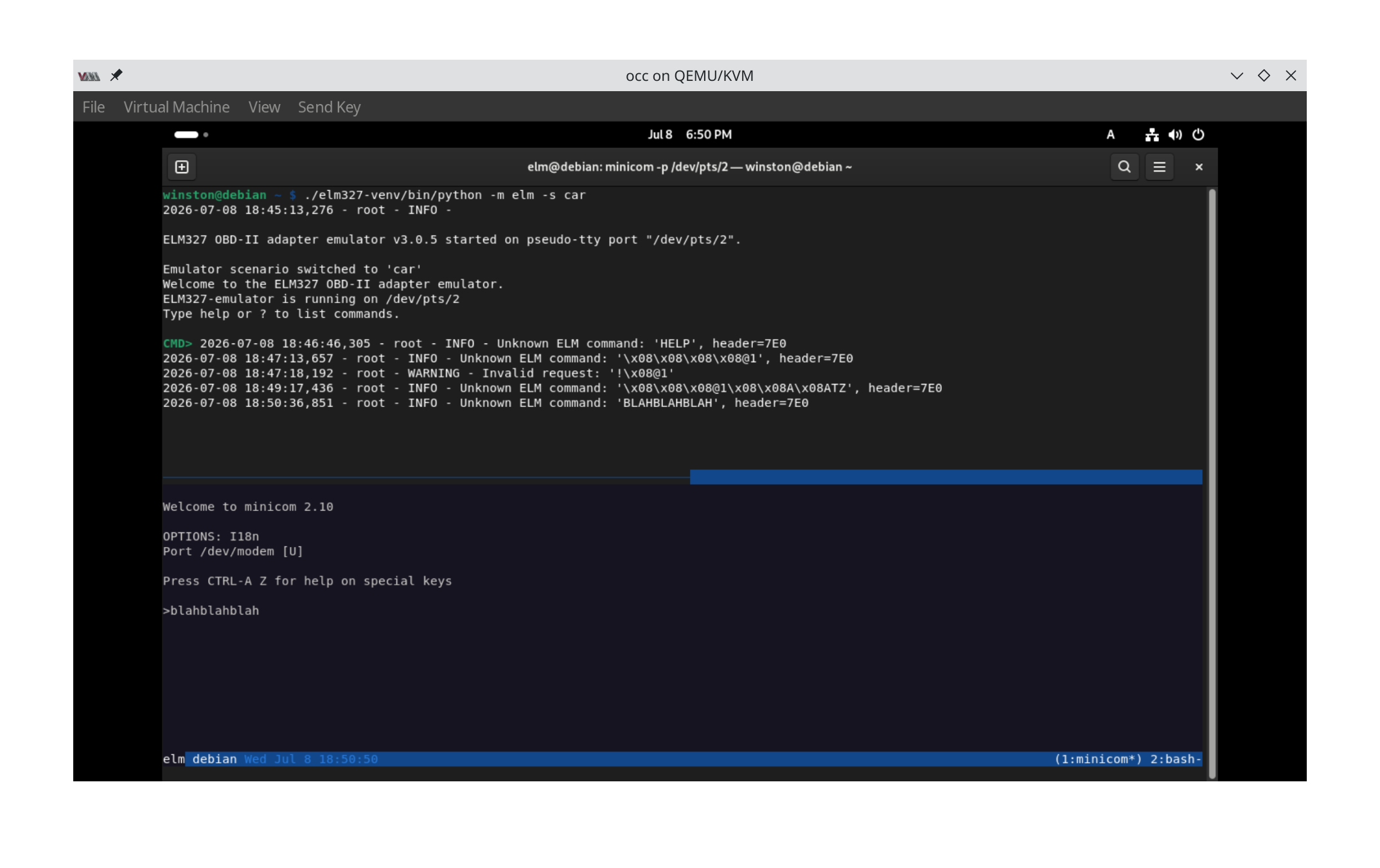 Figure 1: ELM327-emulator runs