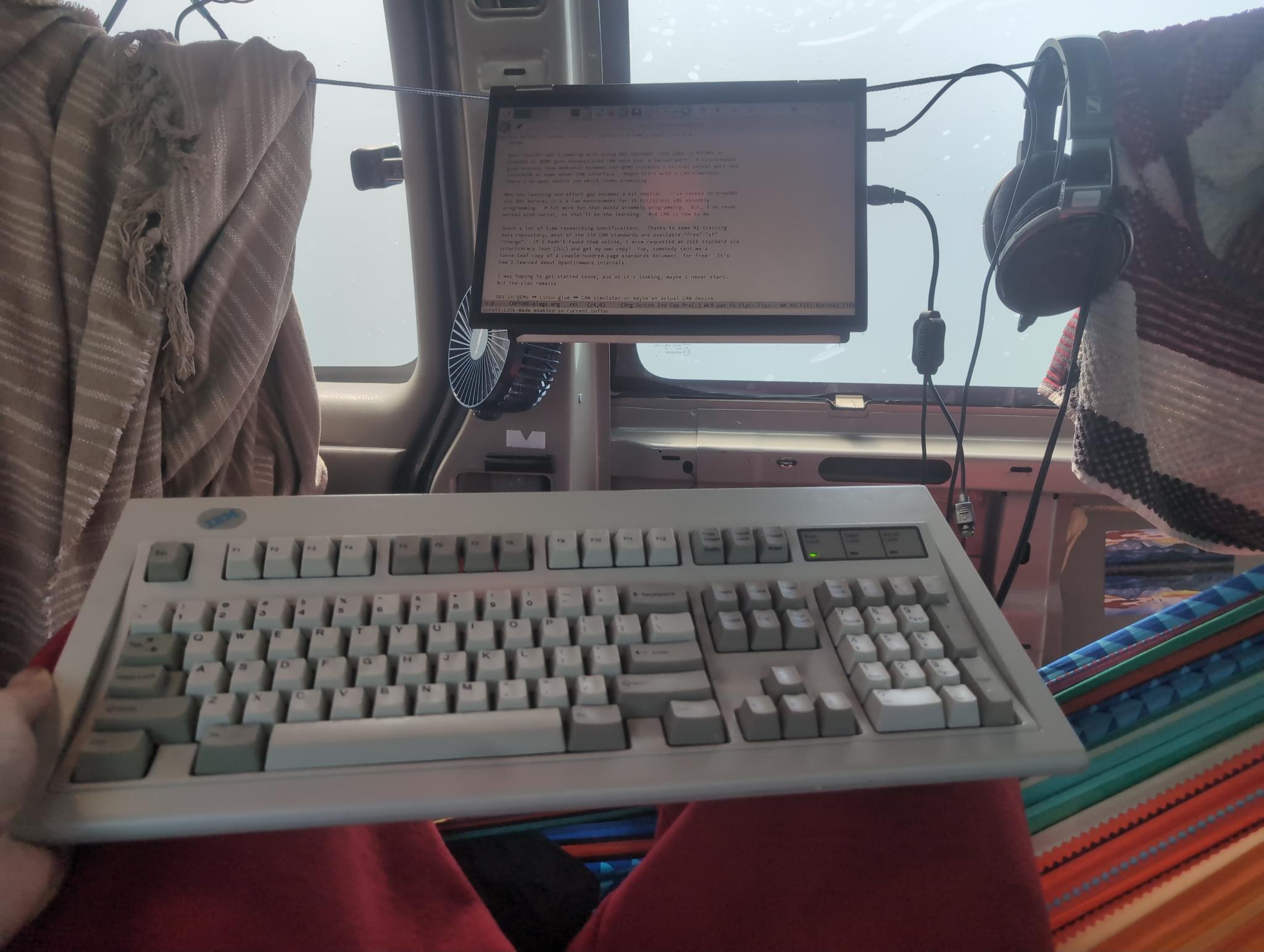 Figure 1: IBM Model M in a van on a hammock