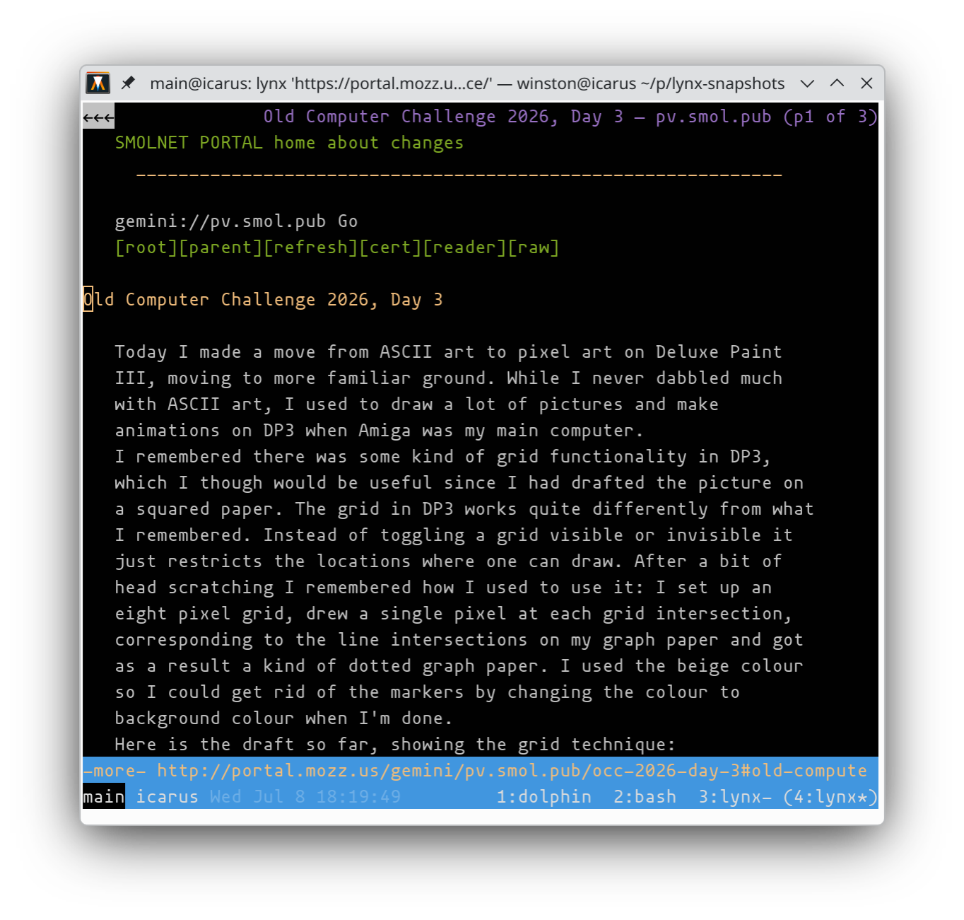 Figure 2: Lynx viewing Gemini content via portal.mozz.us