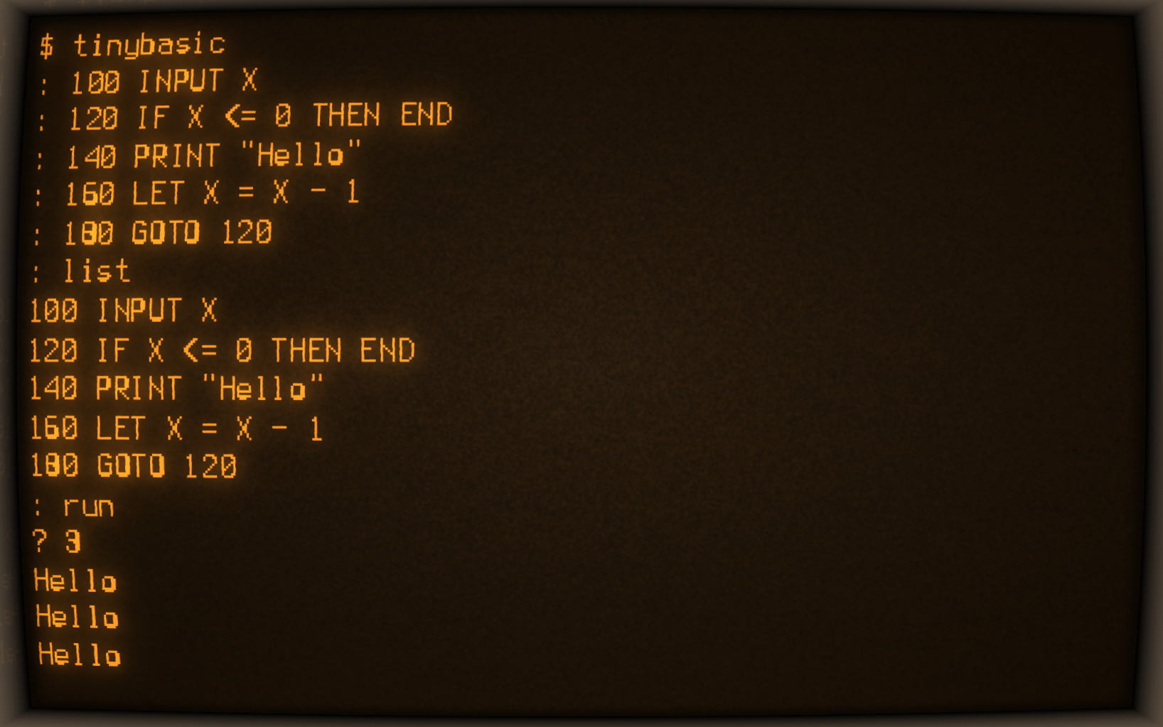 Figure 1: A TinyBASIC session in Cool Retro Term