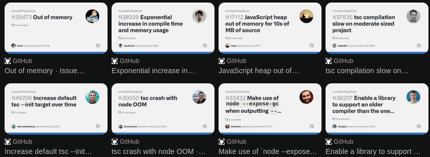 Figure 3: Folks complaining about typescript memory usage on GitHub